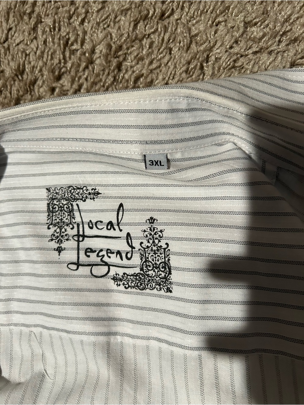 Local Legend Striped Button-Up Shirt - White with Black Pinstripes